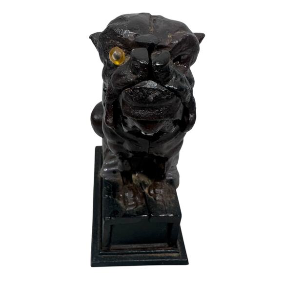 Vintage Cast Iron Bulldog Coin Bank 7.5" Dark Brown Repro Recreation READ - Picture 2 of 10